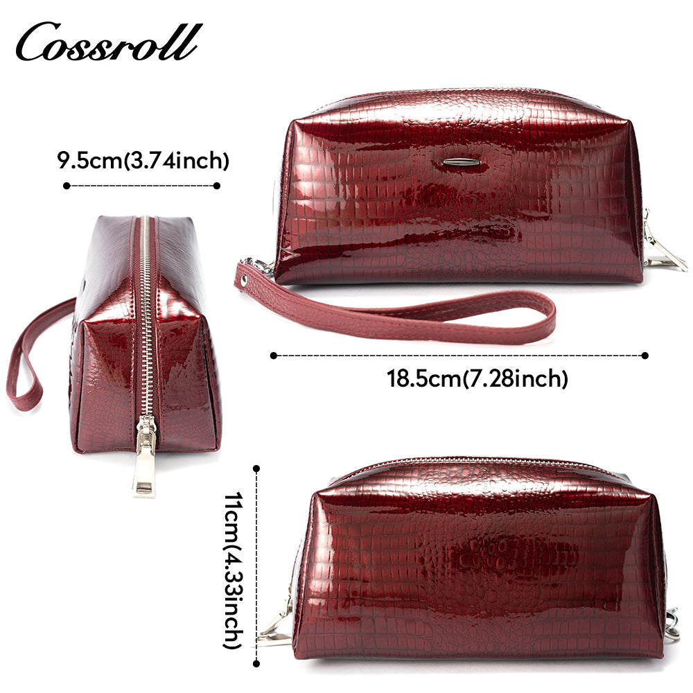Customizable Crocodile patent leather clutch bag Large capacity leather women's purse with wrist strap cowhide phone bag