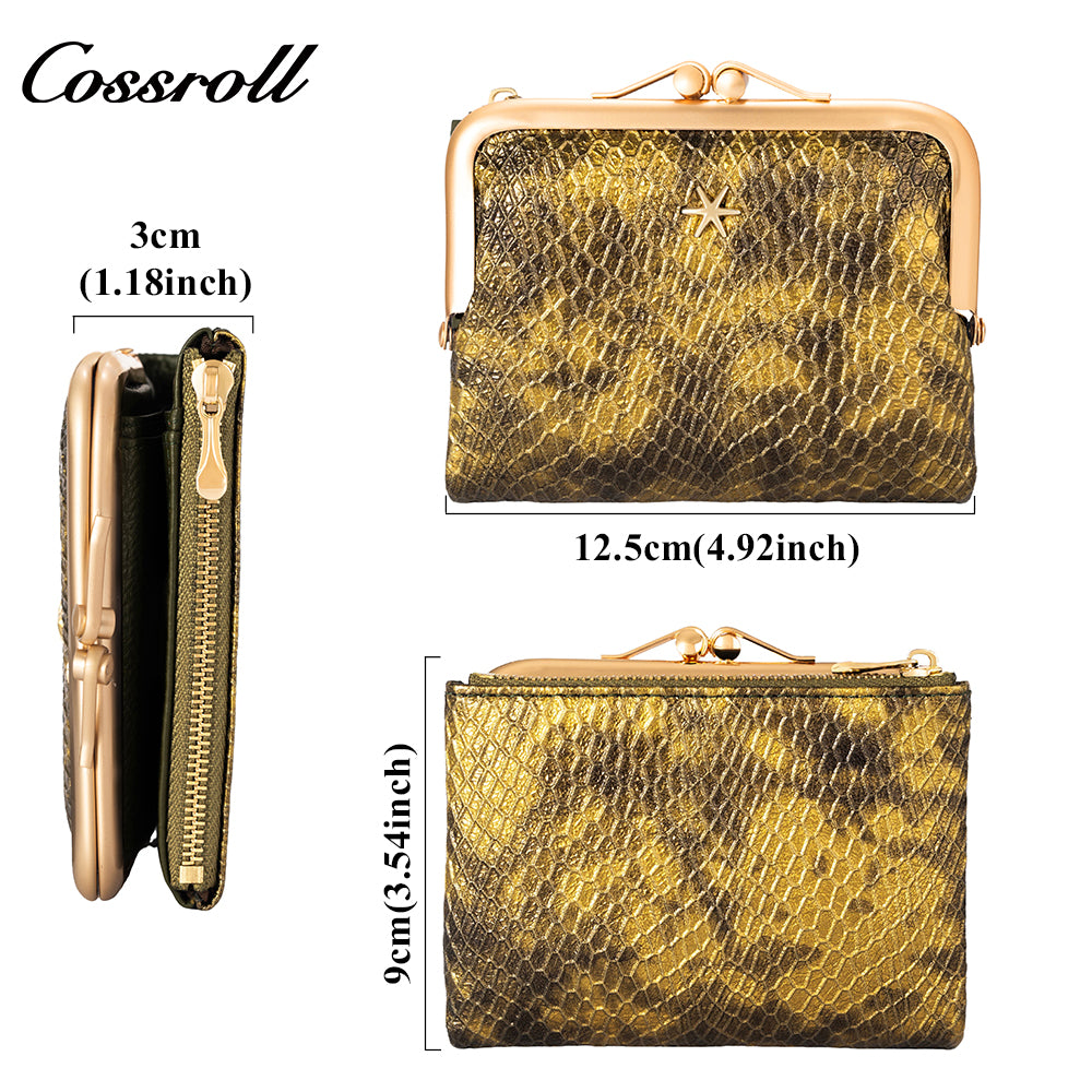 2024 new short serpentine leather wallet multi-function folding wallet card wallet women