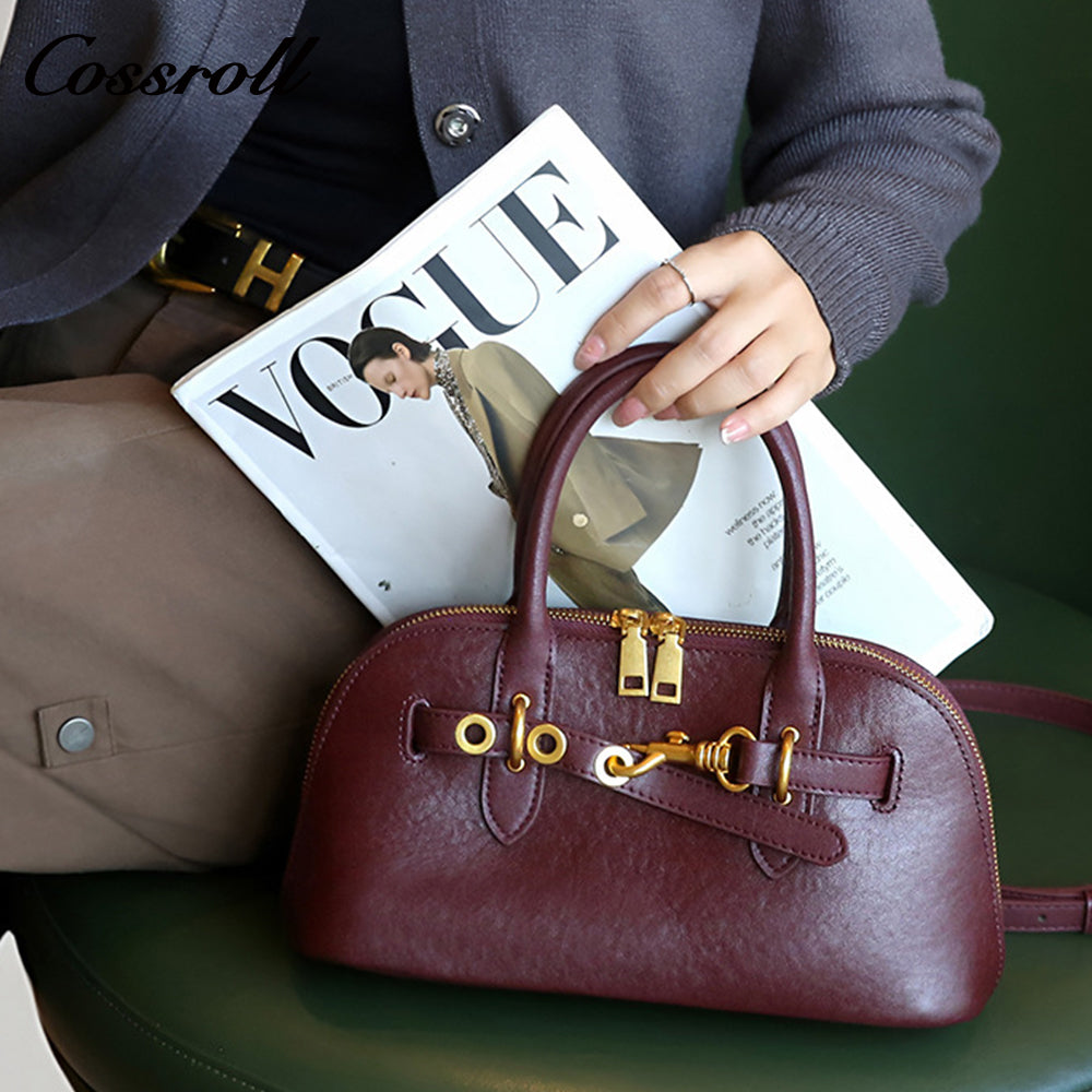 Genuine Women's Bag Head Layer Cowhide Shell Bag Retro Handbag Bowling Tote Tote Underarm Bag Shoulder Crossbody