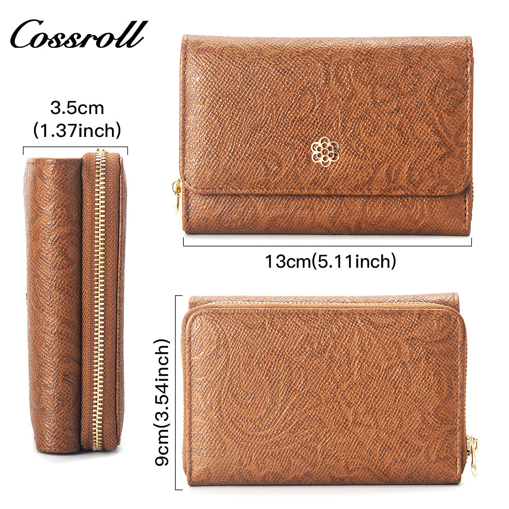 Factory custom 2023 fashion vintage pattern purse women's long and short leather purse holding large capacity wallet
