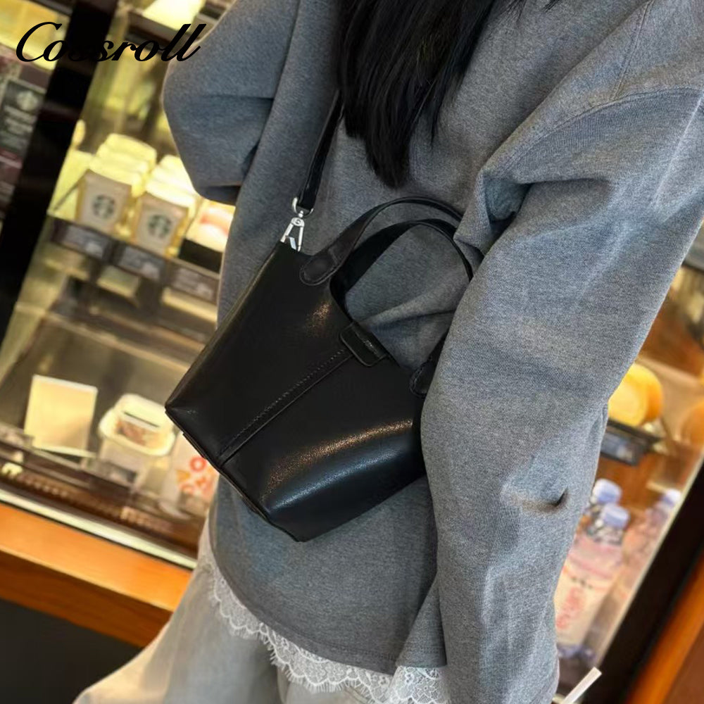 Vegetable Basket Bag Female Genuine Leather Commuter Niche Design Bucket Bag Head Layer Cowhide Single Shoulder Crossbody Bag
