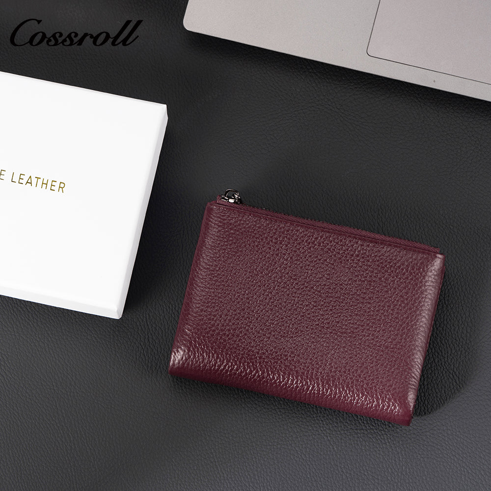 Women's top-grain cowhide wallet with multiple card slots genuine leather card holder and zippered coin pocket