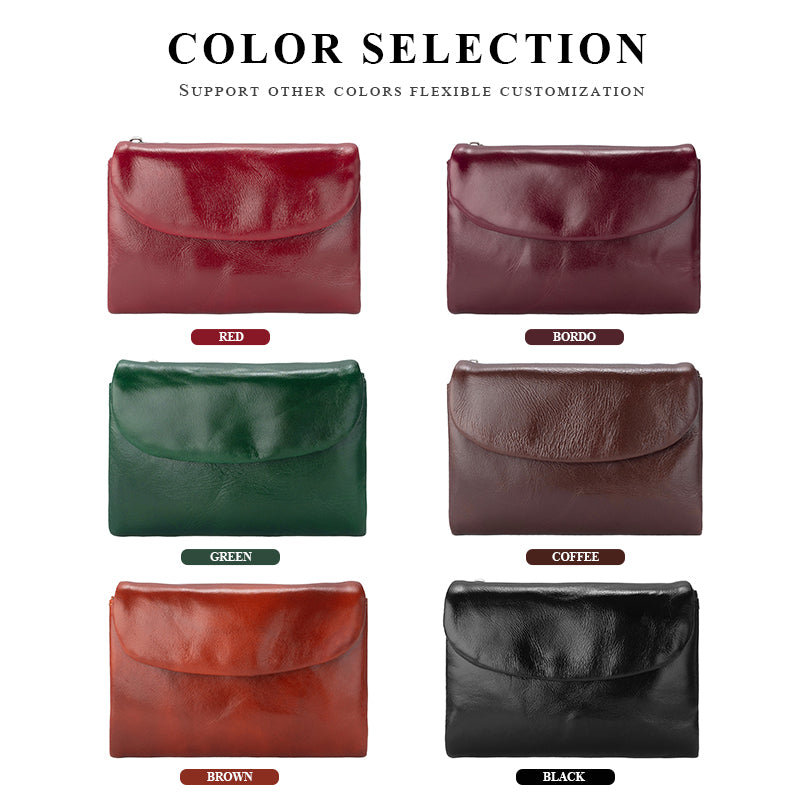 Cross-border Genuine Leather Short Wallet Women's Premium Feeling Oil Waxed Leather Wallet Ladies Head Layer Cowhide Coin Purse Card Case