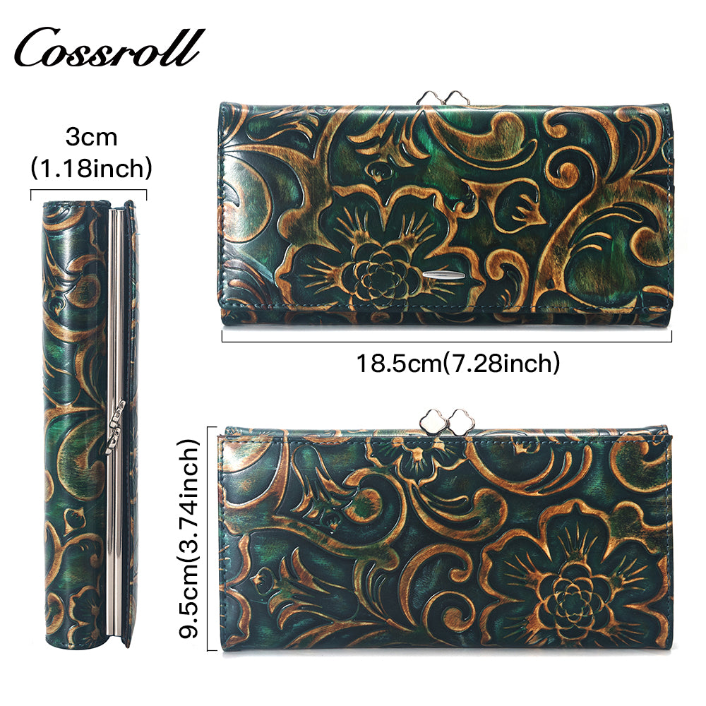 Manufacturers custom cowhide embossed women's purse large capacity wallet European and American leather vintage money clip