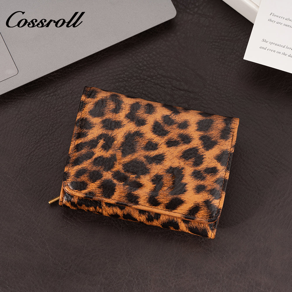 Women's Leopard Print Genuine Leather Wallet, Tri-fold, Large Capacity, Multi-functional, US Dollar Passport Wallet