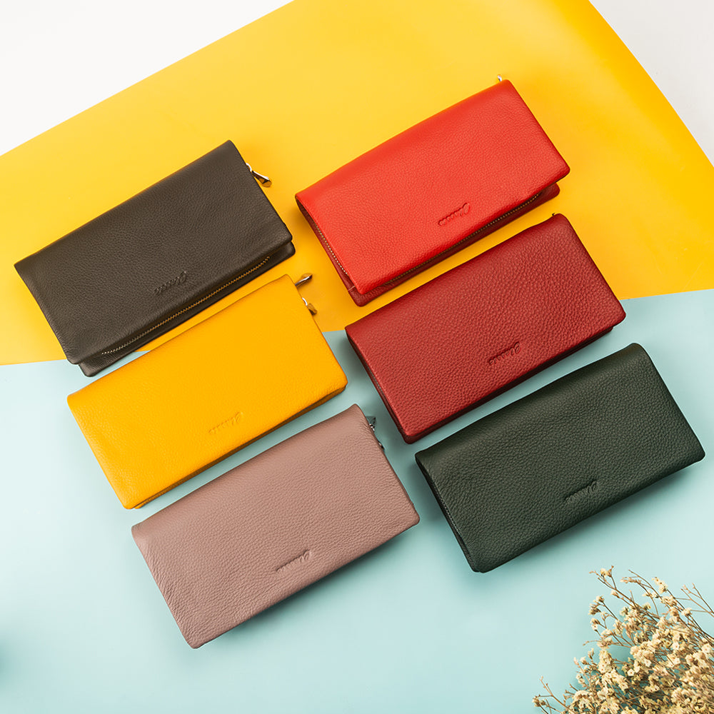 Women Leather Wallet Double Zipper With Cards Slots