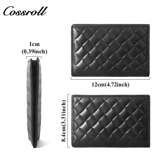 Diamond Quilted Genuine Leather Bifold Card Wallet, Multi-Layer Slots Portable Card Holder for Passport, ID Documents & Daily Cards