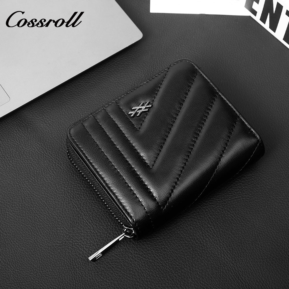 Women's Genuine Leather Short Zip Wallet, Multi Card Slots Multi-Functional Coin Purse & ID Card Holder