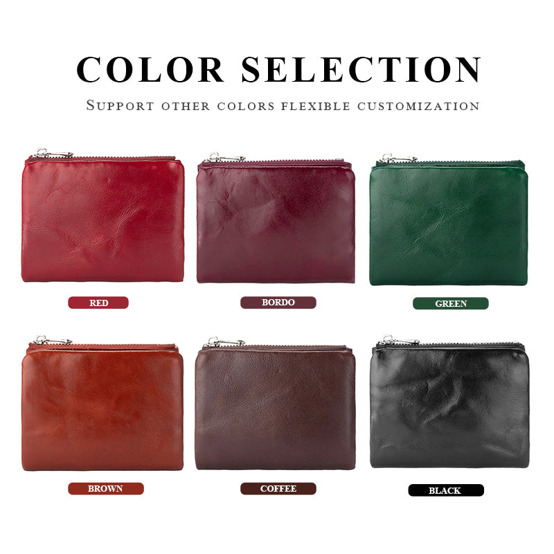 Head oil waxed leather zipper small wallet new simple keychain coin purse coin wallet genuine leather coin purse lady