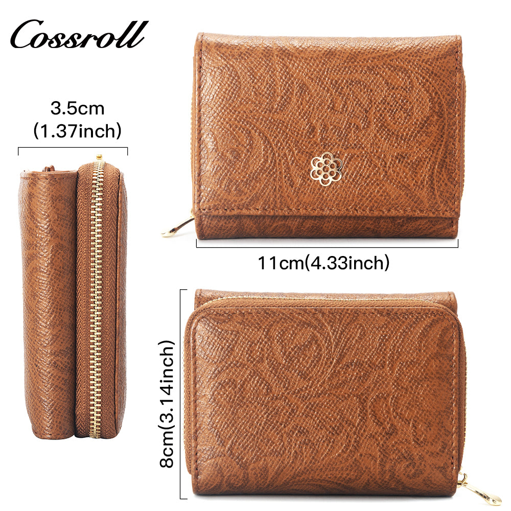 Manufacturers custom cowhide embossed women's purse large capacity European and American leather vintage money clip