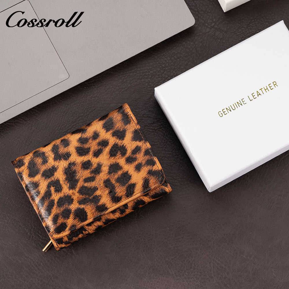 Women's Leopard Print Genuine Leather Wallet, Tri-fold, Large Capacity, Multi-functional, US Dollar Passport Wallet
