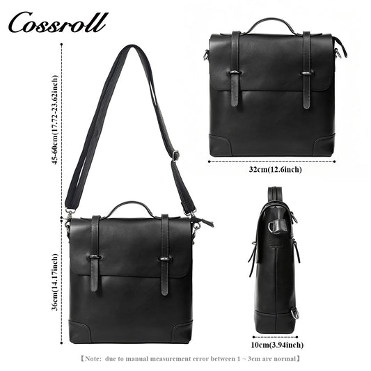 Genuine Leather Briefcase for Men, Large Capacity Laptop Handbag, Multi-Functional Business Commute Bag, Support Handheld / Shoulder / Crossbody / Backpack Carry