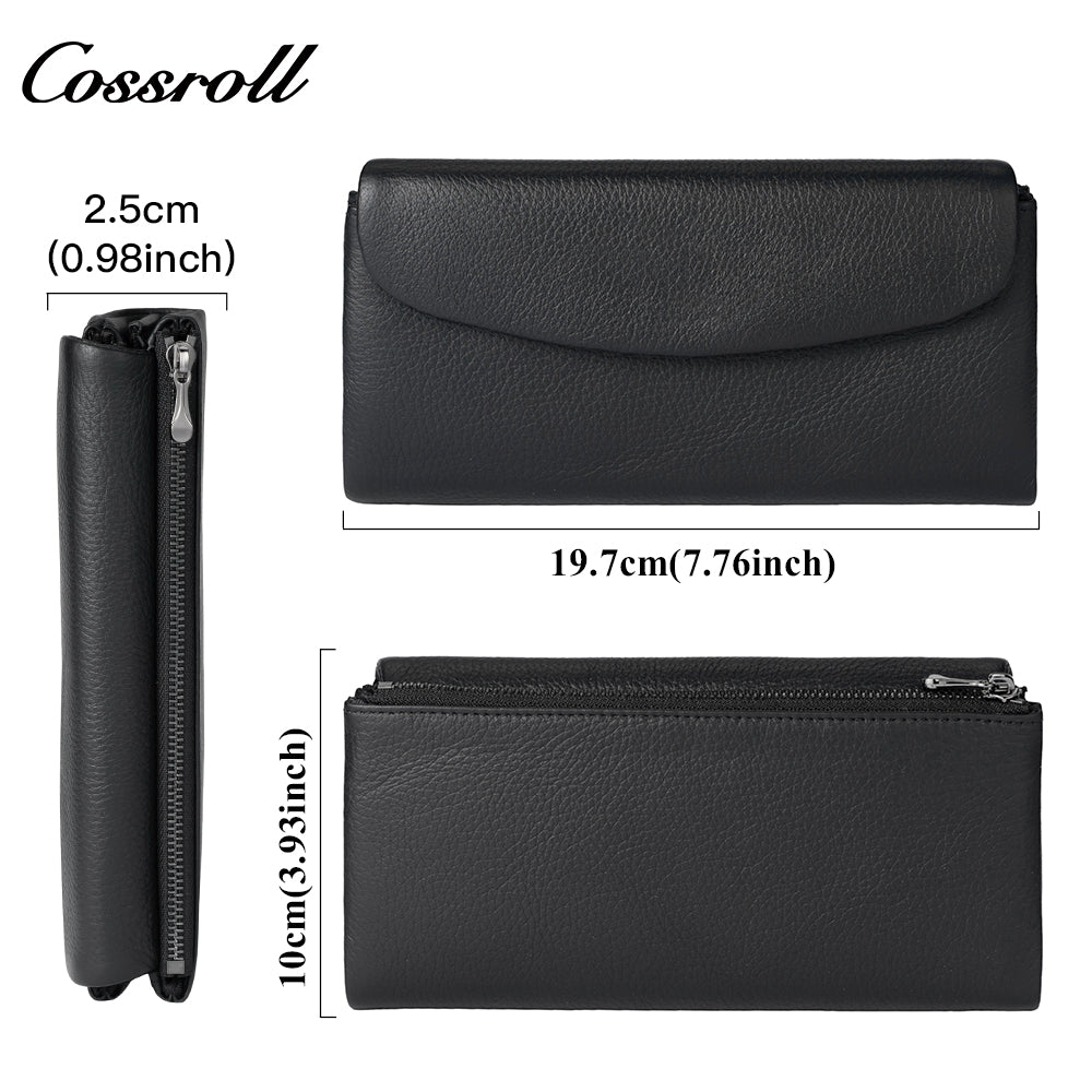 Factory custom genuine leather wallet Women's tri-fold top grain cowhide wallet Large capacity
