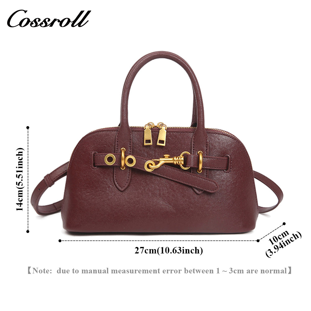 Genuine Women's Bag Head Layer Cowhide Shell Bag Retro Handbag Bowling Tote Tote Underarm Bag Shoulder Crossbody