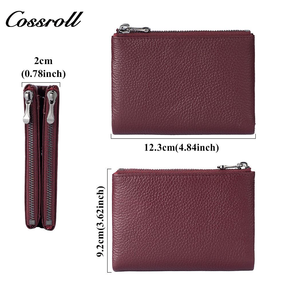 Women's top-grain cowhide wallet with multiple card slots genuine leather card holder and zippered coin pocket