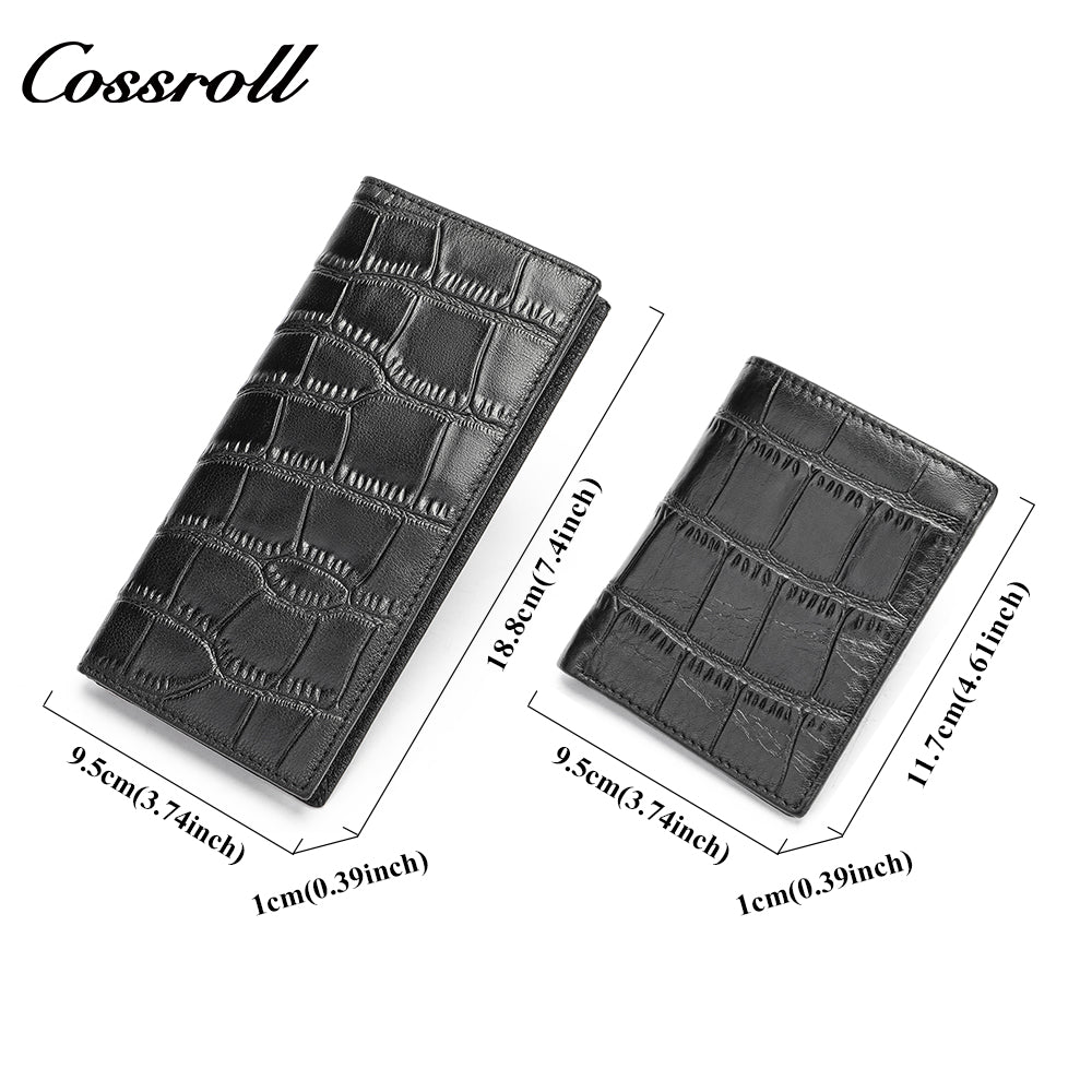 Men's long and short ultra-thin large capacity crocodile grain leather handmade money clip