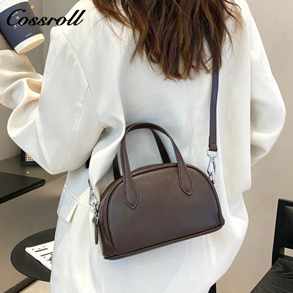 Genuine Leather Shoulder Crossbody Boston Bag Niche Vintage Tote Genuine Cowhide Bowling Bag