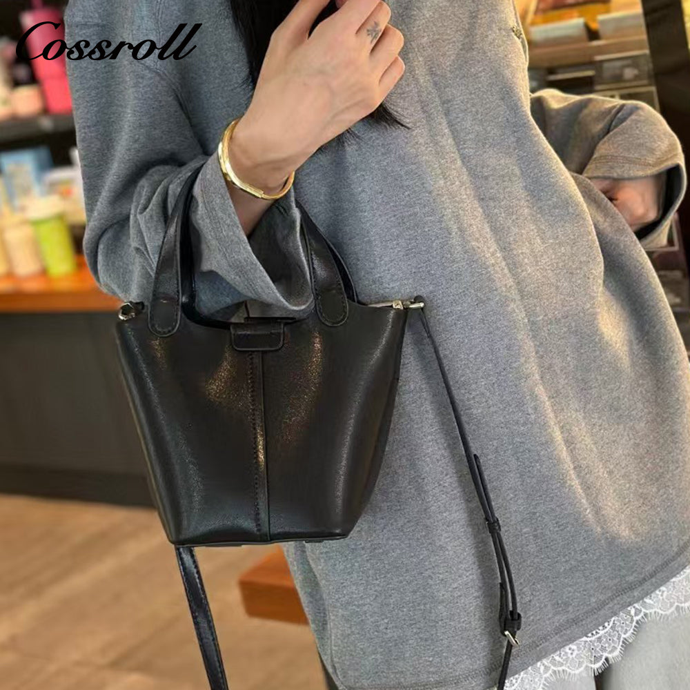Vegetable Basket Bag Female Genuine Leather Commuter Niche Design Bucket Bag Head Layer Cowhide Single Shoulder Crossbody Bag