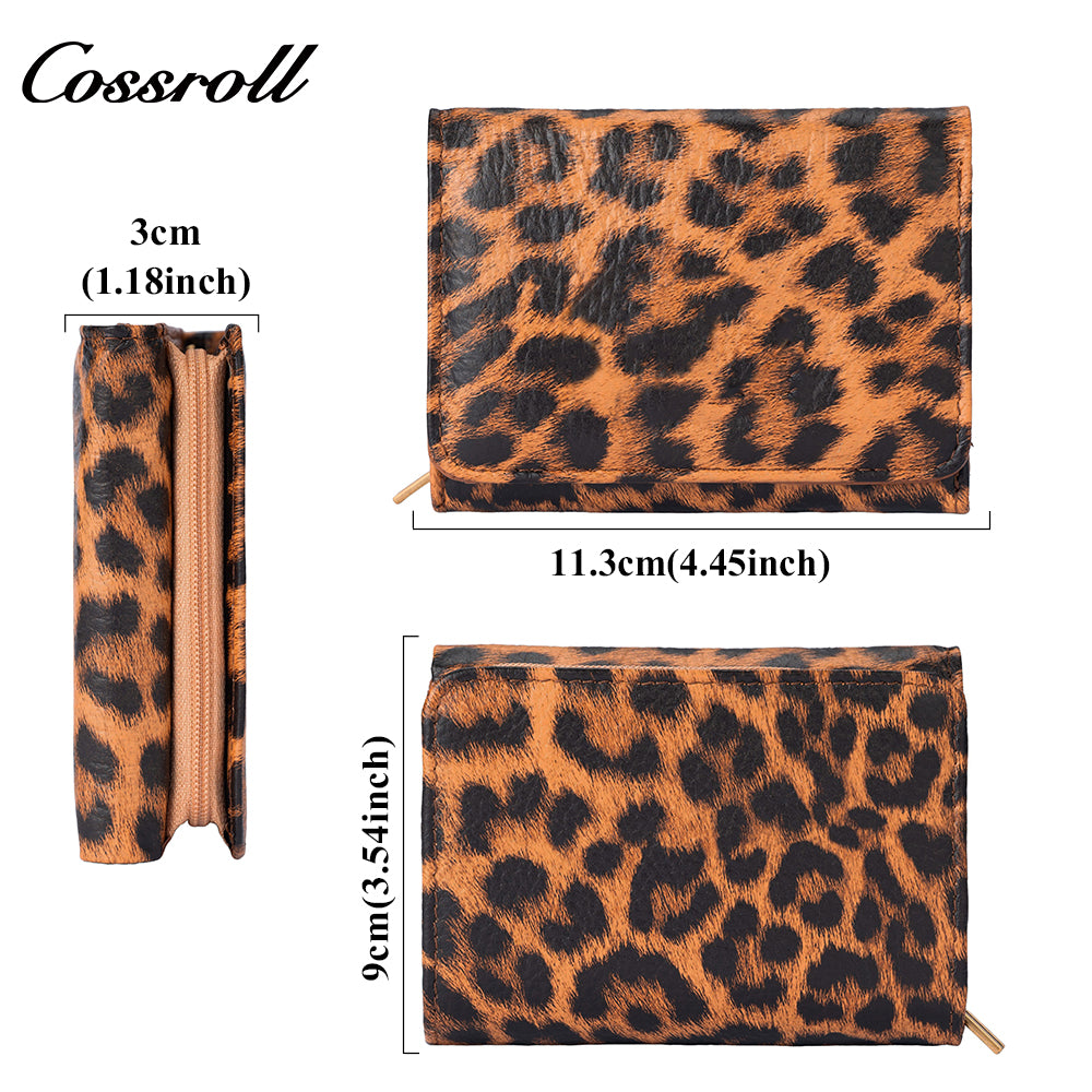 Women's Leopard Print Genuine Leather Wallet, Tri-fold, Large Capacity, Multi-functional, US Dollar Passport Wallet