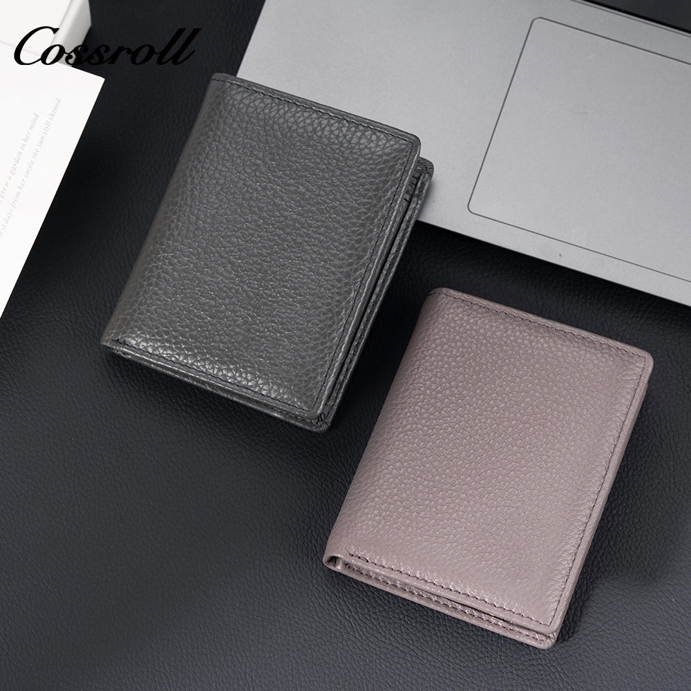 Genuine leather wallet for women short style zipper closure large capacity multiple card slots anti-theft