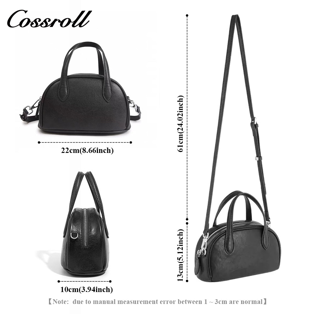 Genuine Leather Shoulder Crossbody Boston Bag Niche Vintage Tote Genuine Cowhide Bowling Bag