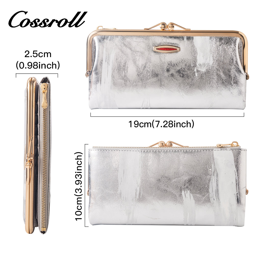 Fashion hand grip grain head layer cowhide zipper long purse temperament 2024 new leather big money clip to put mobile phones