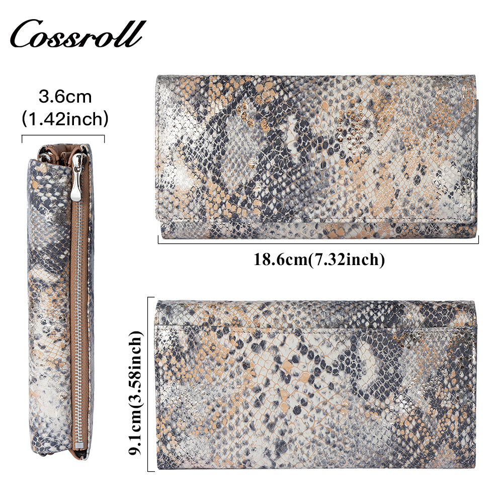 Premium Snakeskin Leather Long Wallet, Soft Cowhide, Large Capacity, Big Bill Wallet
