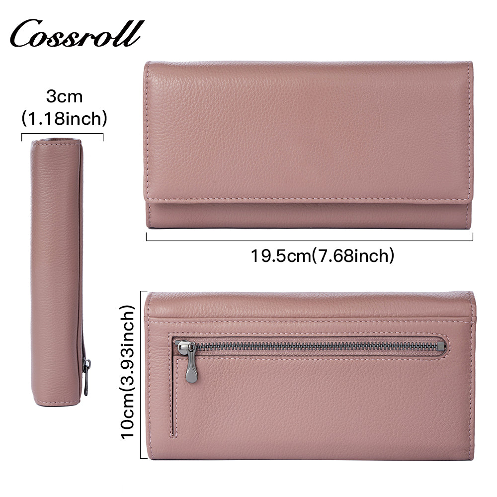 Genuine Leather Women's Wallet with Multiple Card Slots, Simple First-Layer Cowhide Vertical Style