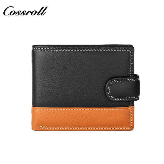 Foreign trade leather wallet men's Europe and the United States fashion buckle spelling color short wallet