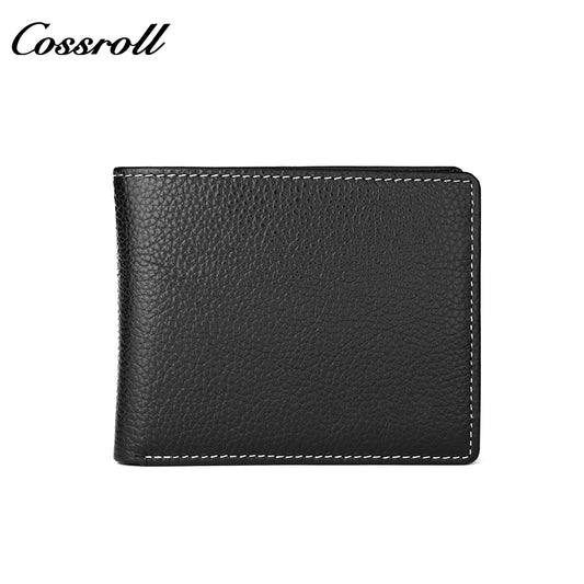 Head Cowhide Black Bifold Wallet with Coin Position Multi Card Position Hot Sale Classic Money Clip