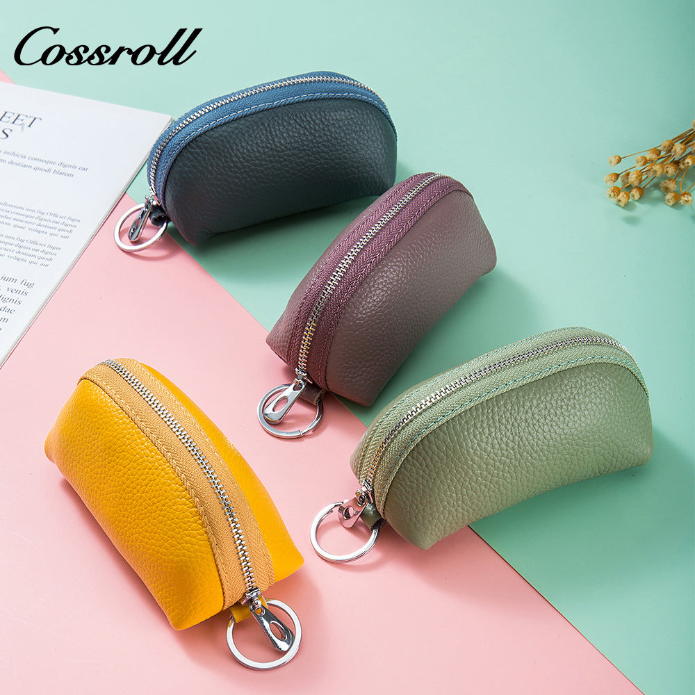 Multifunctional soft leather women's coin purse Small Key wallet Mini family car Large capacity leather zipper coin wallet