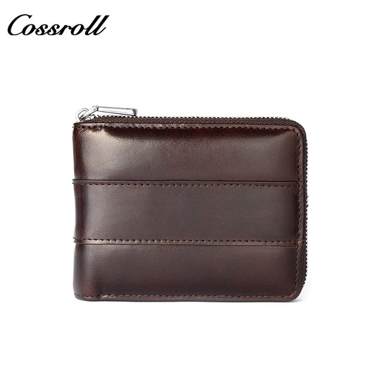 Men's short oil waxed leather multifunctional coin purse large capacity carry-on money clip