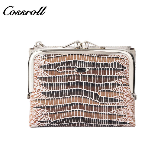 Women's short wallet, genuine leather, fashionable embossed design, clasp lizard texture coin purse