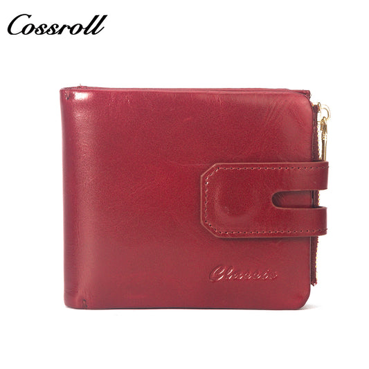 Women's purse short leather 2024 new explosive compact card wallet Delicate zipper change folder folding