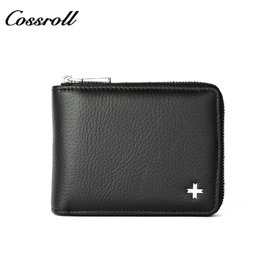 Men's multifunctional zipper card wallet money clip business simple men's leather wallet short wallet