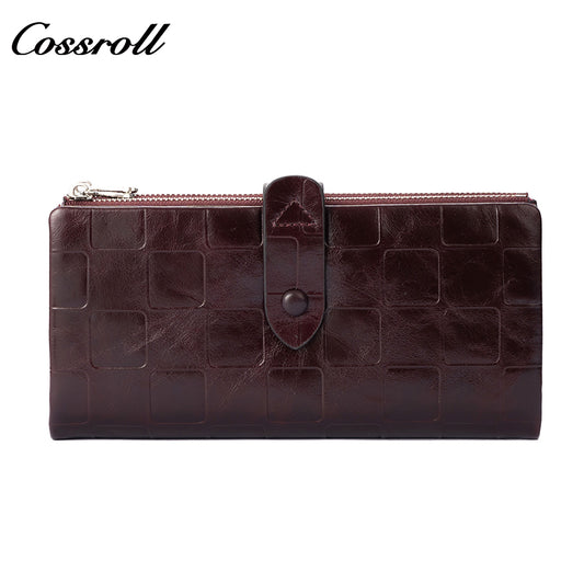 Genuine leather women's wallet with clasp, large-capacity long card holder, European and American fashion clutch