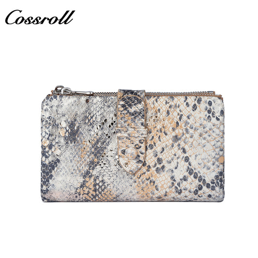 Women's Wallet, Litchi Grain Soft Leather, Zipper and Snap Closure, Animal Print Wallet