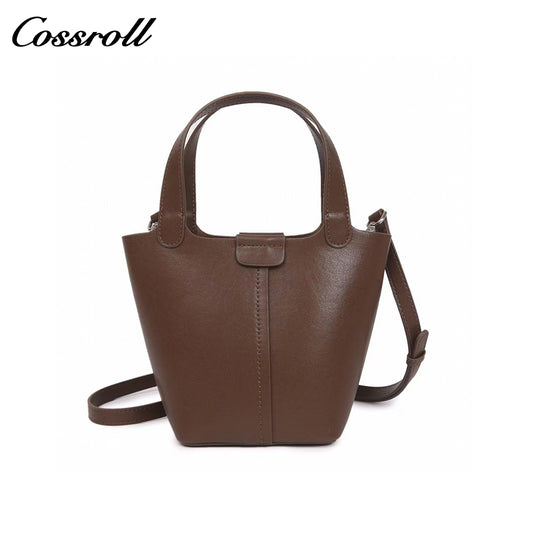Vegetable Basket Bag Female Genuine Leather Commuter Niche Design Bucket Bag Head Layer Cowhide Single Shoulder Crossbody Bag