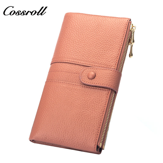 Popular Decorative genuine leather purse handmade long wallets Lychee leather ladies handmade Elegant