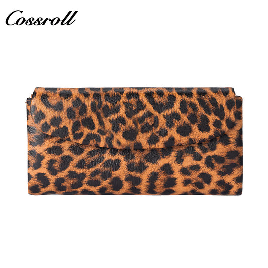 Women's Leopard Print Long Wallet with Large Capacity and Soft Leather Texture