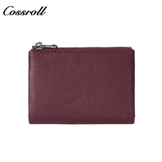 Women's top-grain cowhide wallet with multiple card slots genuine leather card holder and zippered coin pocket
