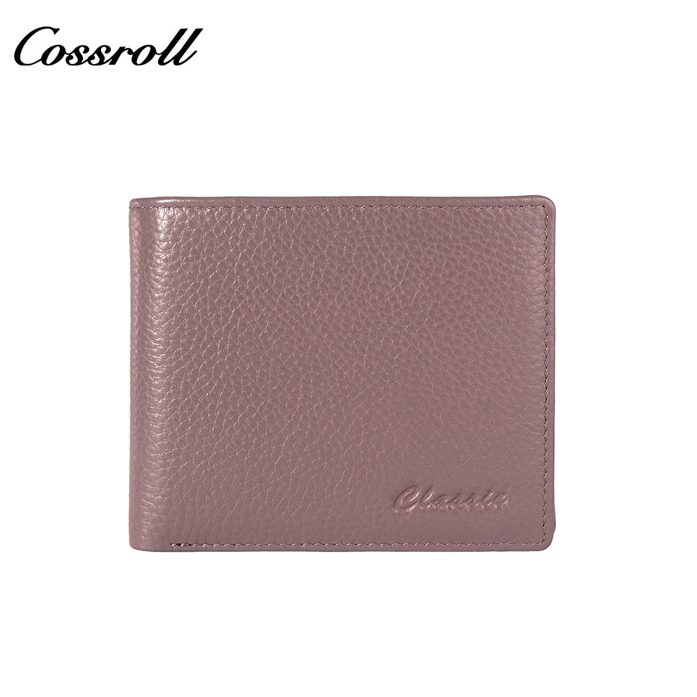 Women's top-grain cowhide leather wallet with anti-magnetic and anti-theft card slots, ultra-thin and compact design.