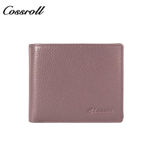 Women's top-grain cowhide leather wallet with anti-magnetic and anti-theft card slots, ultra-thin and compact design.
