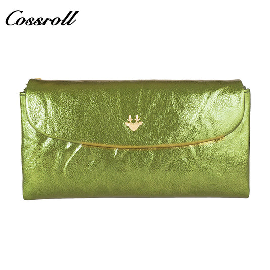 Long Genuine Leather Wallet Head Layer Cowhide Glossy Pattern Clutch Women's Purse Customized
