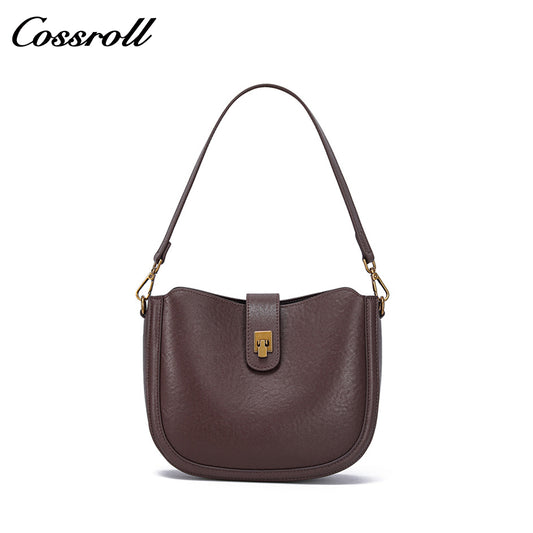 Cross-border retro cowhide shoulder bag girls senior sense of new simple small square bag leather hundred with oblique saddle bag