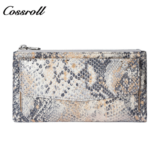 Women's Snake Skin Wallet, Fashionable Multi-Card Large Capacity Long Zipper Wallet