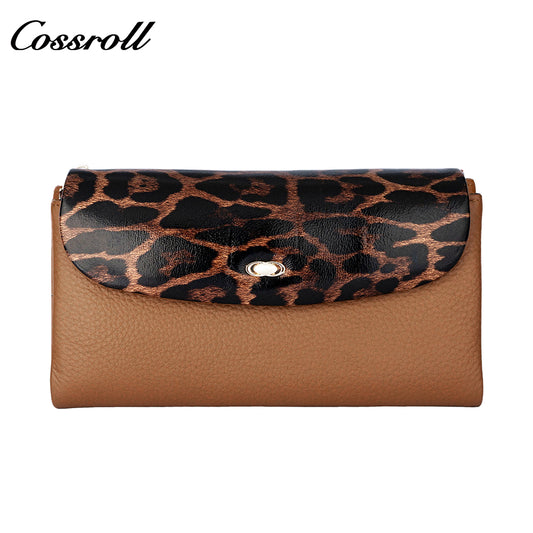 Fashion Leopard Splicing Long Ladies Wallet Large Capacity Soft Leather Texture Clutch Head Layer Cowhide Money Clip