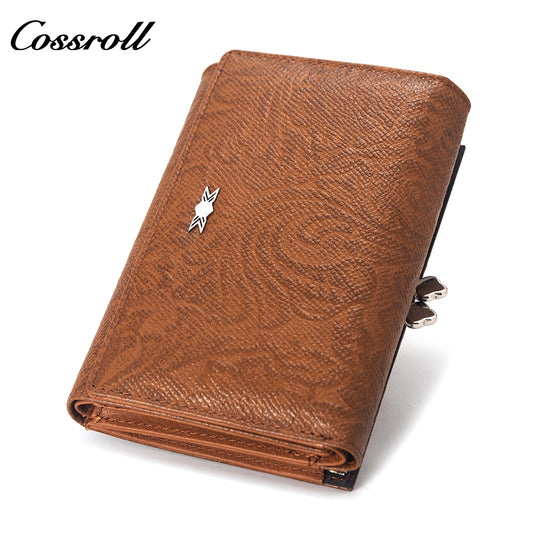 Leather women's purse Multi-functional pattern fashion short long cowhide wallet multi-card holding wallet factory custom
