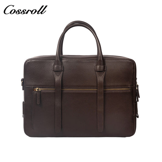 Men's Genuine Leather Business Briefcase, Pebbled Cowhide Large Capacity Handheld Laptop Bag, Shoulder Bag for Office, Business Trip & Daily Commute