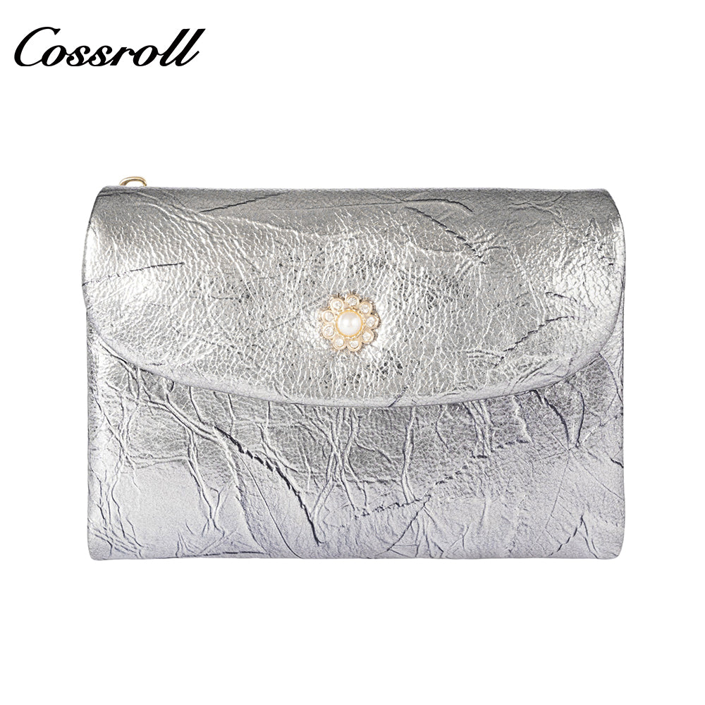 New style first layer cowhide printed bright color coin purse ladies multi-function button bag